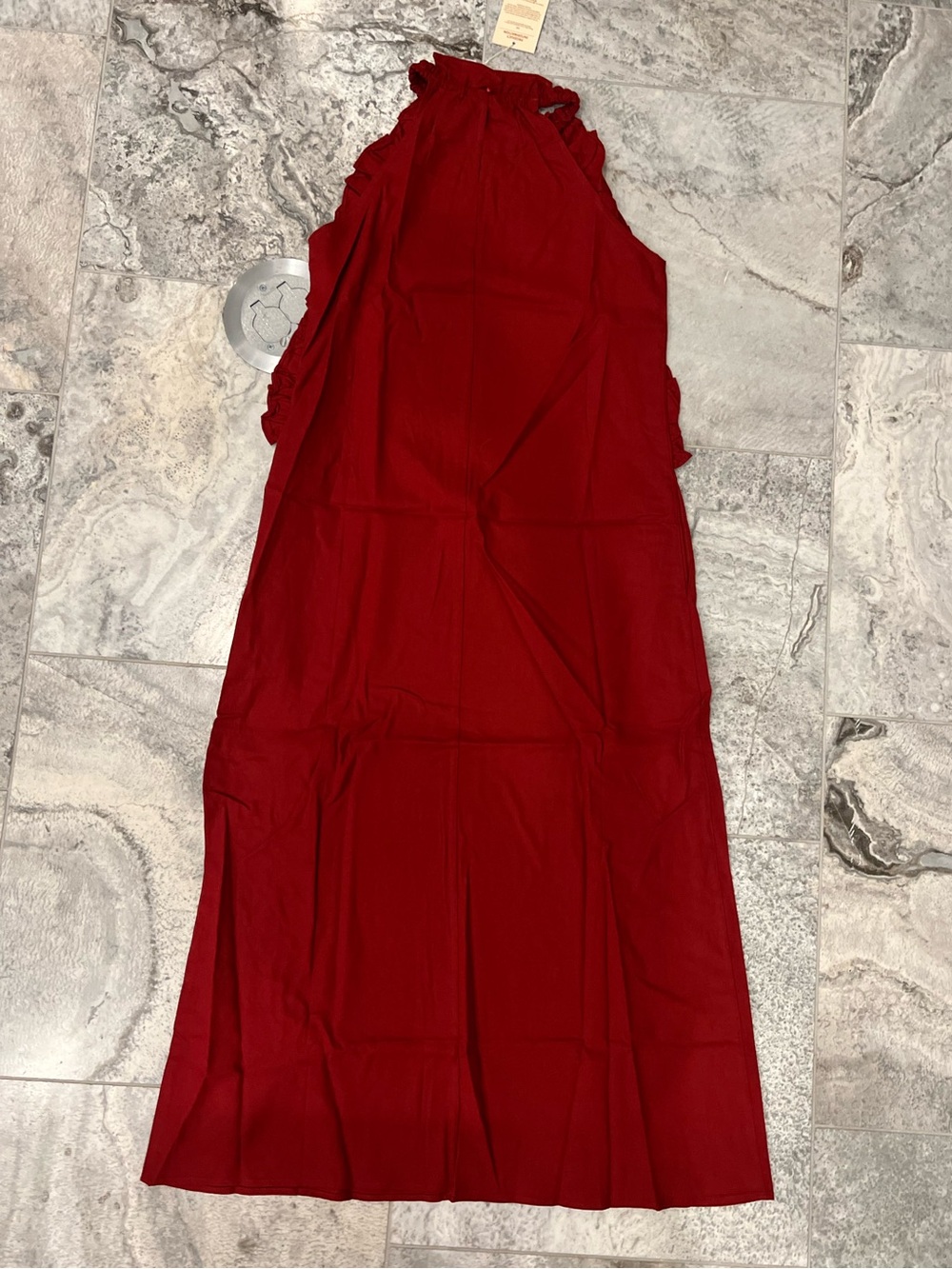 Modesees Women’s NEW Red Linen Blend Ruffled Halter Maxi Dress xs